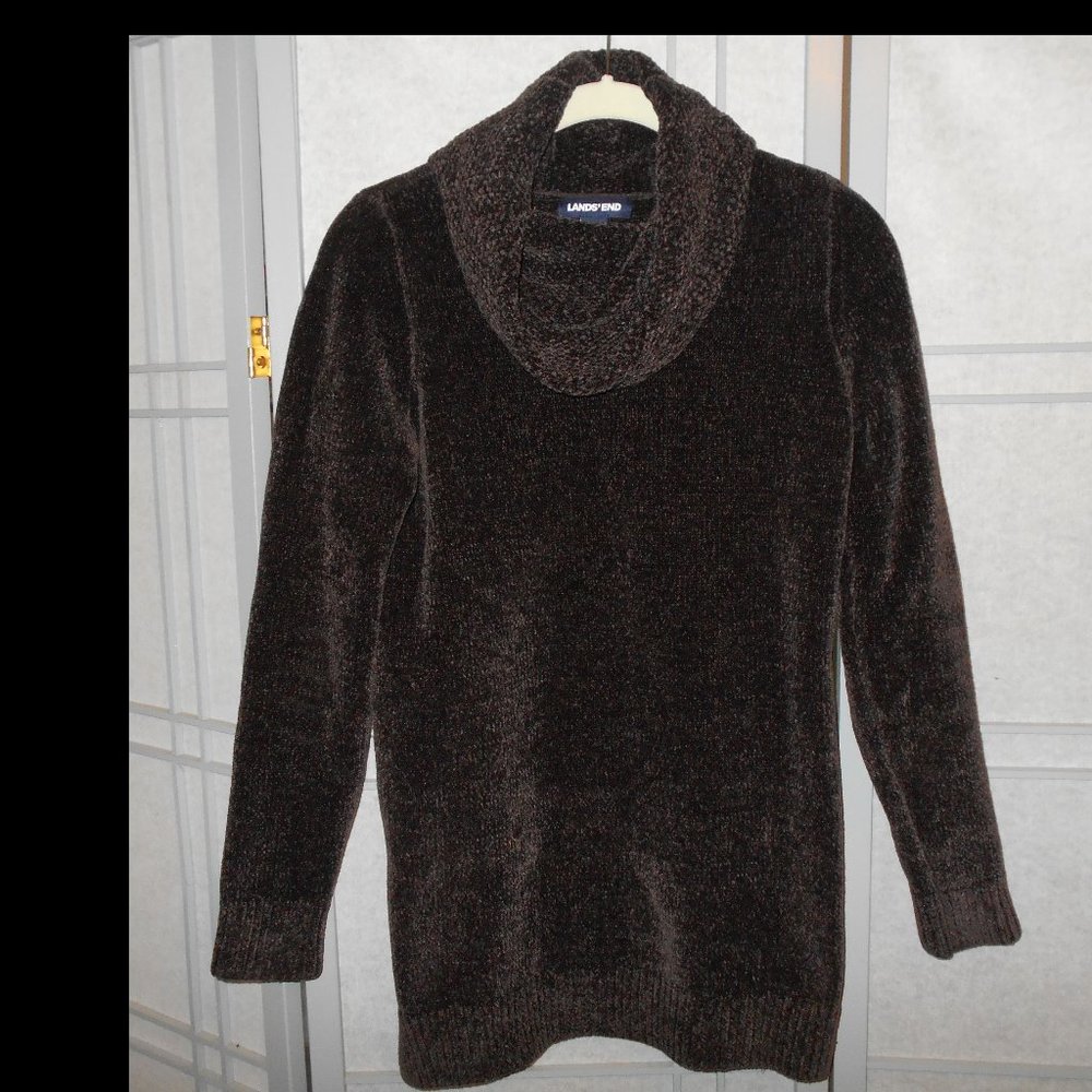 Lands End brown cowl neck velour knit tunic sz S/T
